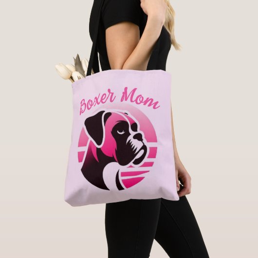 ピンクのボクサー犬ママ トートバッグ (クローズアップ)