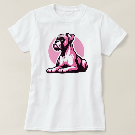 ピンクのボクサー犬 Tシャツ (デザイン正面)