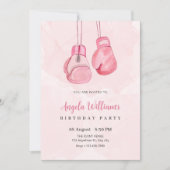 ピンクのボクシング手袋の誕生日 招待状 (正面)