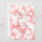 ピンクのボケ ライト サプライズ パーティー 誕生日 招待状 (正面)