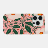 ピンクのボタニカルフラワーモチーフのスマホケース iPhoneケース (裏面横)