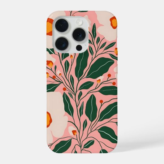 ピンクのボタニカルフラワーモチーフのスマホケース iPhoneケース (裏面)