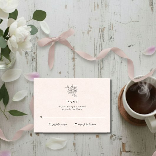 ピンクのボタニカルモノグラム結婚式RSVPカード 出欠カード