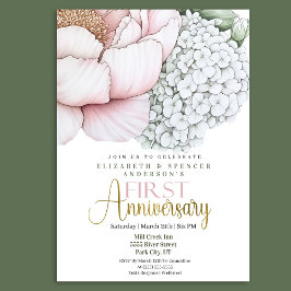 ピンクのボタンが可愛い結婚1周年記念 招待状