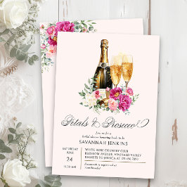 ピンクのボタンを使ったブライダルシャワーパーティー Petals and Prosecco 招待状