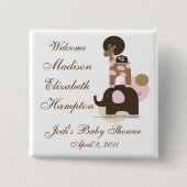 ピンクのボタンを使った動物のパーソナライズされたぬいぐるみ 缶バッジ (正面)