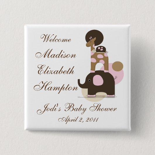 ピンクのボタンを使った動物のパーソナライズされたぬいぐるみ 缶バッジ (正面)