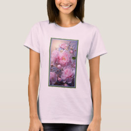 ピンクのボタン+花のTシャツ Tシャツ