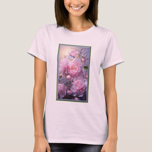 ピンクのボタン+花のTシャツ Tシャツ (正面)
