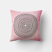 ピンクのボヘミアの水彩画の手描きの曼荼羅の花 クッション (裏面)