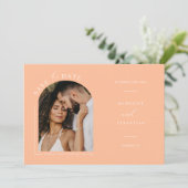 ピンクのボヘミアンスタイルのアーチの写真 QRコード 保存日付 招待状 (スタンド正面)