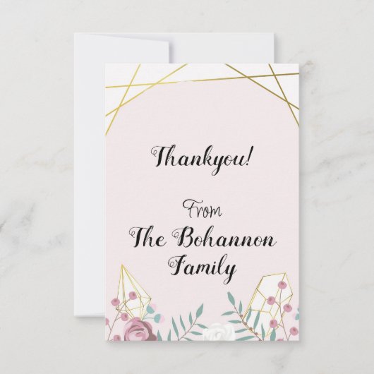 ピンクのボヘミアンスタイル サンキューカード (正面)