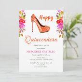 ピンクのボヘミアンフラワーリース キンセアニェラ招待状 招待状 (スタンド正面)