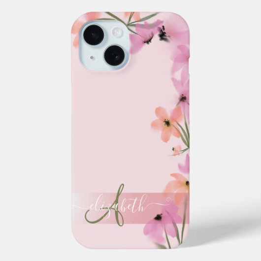 ピンクのボヘミアン風の野の花の草原のモノグラム Case-Mate iPhoneケース (裏面)