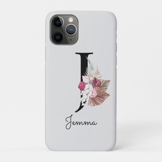 ピンクのボヘミアン風フラワーモノグラム J Case-Mate iPhoneケース (裏)