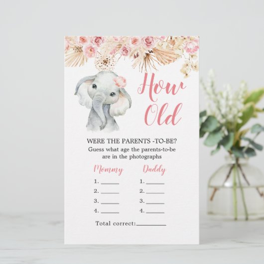 ピンクのボホエレファントベビージャーシャワー歳の両親 (スタンド正面)