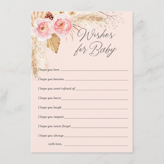 ピンクのボホフローラのススキは赤ちゃんの女の子を願う アドバイスカード (正面)