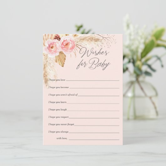 ピンクのボホフローラのススキは赤ちゃんの女の子を願う アドバイスカード (スタンド正面)