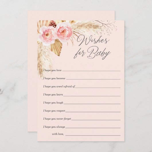 ピンクのボホフローラのススキは赤ちゃんの女の子を願う アドバイスカード (正面/裏面)