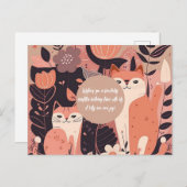 ピンクのボホ猫と花の誕生日 シーズンポストカード (正面/裏面)