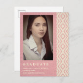 ピンクのボホ織りの織り物写真のユニセックス卒業 案内ポストカード (正面/裏面)