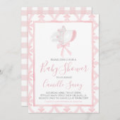 ピンクのボンネットガールベビーシャワー南名門私立校風の部 招待状 (正面/裏面)