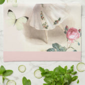 ピンクのボーダーを持つバレリーナの妖精 キッチンタオル (折り畳み)