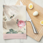 ピンクのボーダーを持つバレリーナの妖精 キッチンタオル (四つ折り)