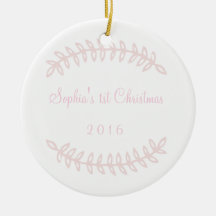 ピンクのボーダーベビーの初めてのクリスマスのオーナメント