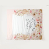 ピンクのボーホー フラワー パンパス ベイビーガール シャワー 背景 タペストリー (正面(横))