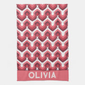 ピンクのボールドレトロモダンモチーフ キッチンタオル (縦)