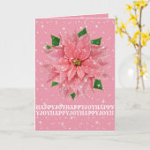 ピンクのポインセチアのカスタムな休日のクリスマスの挨拶 カード (黄色い花)