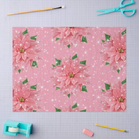 ピンクのポインセチアのカスタムな休日のクリスマスプレゼント 薄葉紙 (クラフト)