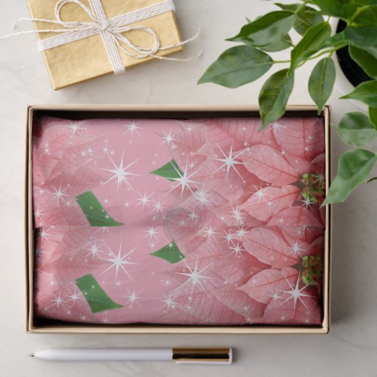 ピンクのポインセチアのカスタムな休日のクリスマスプレゼント 薄葉紙 (ギフト)