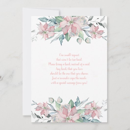 ピンクのポインセチアのクリスマスベビーシャワーガール 招待状