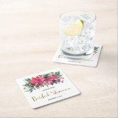 ピンクのポインセチアのクリスマス ブライダルシャワー スクエアペーパーコースター (インサイチュ)