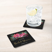 ピンクのポインセチアのクリスマス ブライダルシャワー スクエアペーパーコースター (インサイチュ)