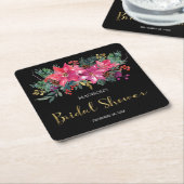 ピンクのポインセチアのクリスマス ブライダルシャワー スクエアペーパーコースター (アングル)