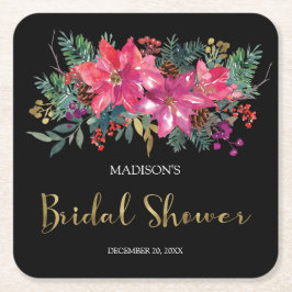 ピンクのポインセチアのクリスマス ブライダルシャワー スクエアペーパーコースター