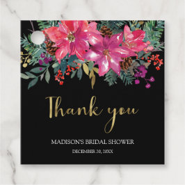 ピンクのポインセチアのクリスマス ブライダルシャワー フェイバータグ