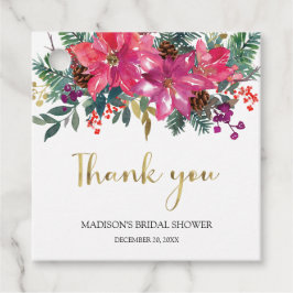 ピンクのポインセチアのクリスマス ブライダルシャワー フェイバータグ