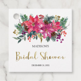 ピンクのポインセチアのクリスマス ブライダルシャワー フェイバータグ