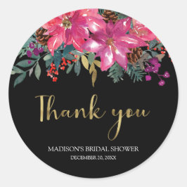 ピンクのポインセチアのクリスマス ブライダルシャワー ラウンドシール