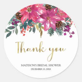 ピンクのポインセチアのクリスマス ブライダルシャワー ラウンドシール