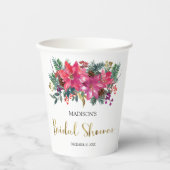 ピンクのポインセチアのクリスマス ブライダルシャワー 紙コップ (正面)
