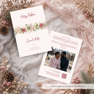 ピンクのポインセチアの冬の結婚式 TLW26 セーブザデート