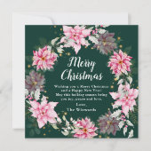 ピンクのポインセチアの花輪　メリークリスマス シーズンカード (正面)