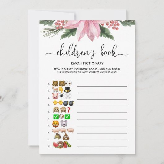 ピンクのポインセチア絵文字の赤ちゃんシャワーゲーム 招待状 (正面)