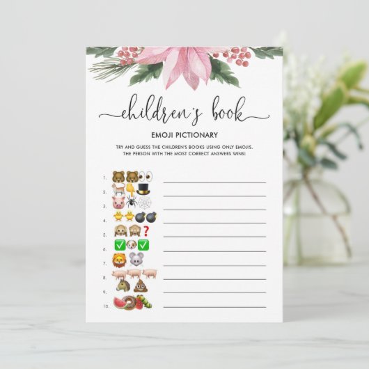 ピンクのポインセチア絵文字の赤ちゃんシャワーゲーム 招待状 (スタンド正面)