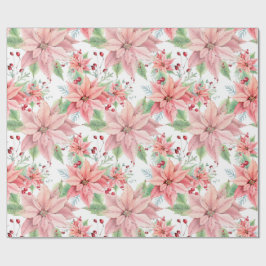 ピンクのポインセティアスのクリスマスフラワーパターン ラッピングペーパー